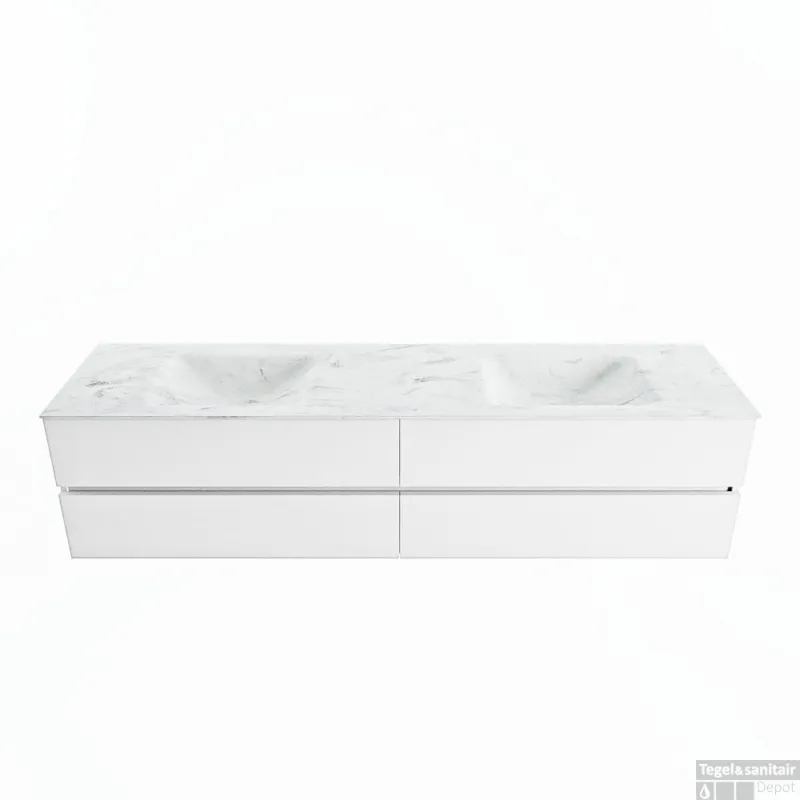 MONDIAZ VICA-DLUX 200cm badmeubel onderkast Talc 4 lades. Inbouw wastafel CLOUD dubbel zonder kraangat, kleur Opalo. Hete Deal