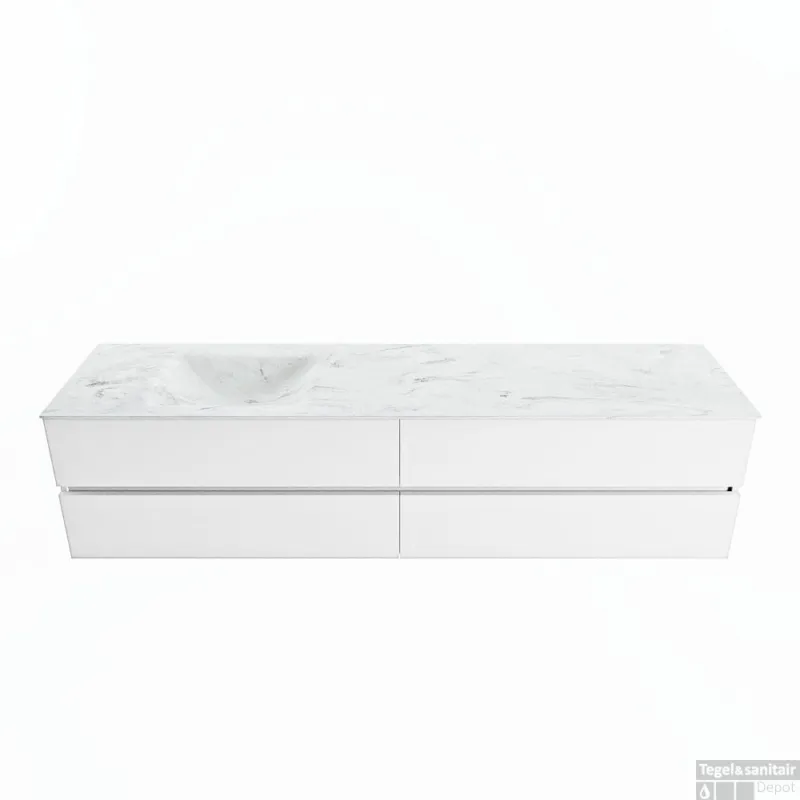 MONDIAZ VICA-DLUX 200cm badmeubel onderkast Talc 4 lades. Inbouw wastafel CLOUD links 1 kraangat, kleur Opalo. Express Levering
