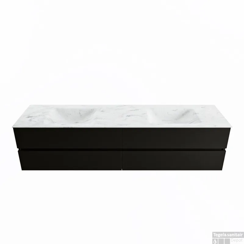Dagaanbieding MONDIAZ VICA-DLUX 200cm badmeubel onderkast Urban 4 lades. Inbouw wastafel CLOUD dubbel zonder kraangat, kleur Opalo.