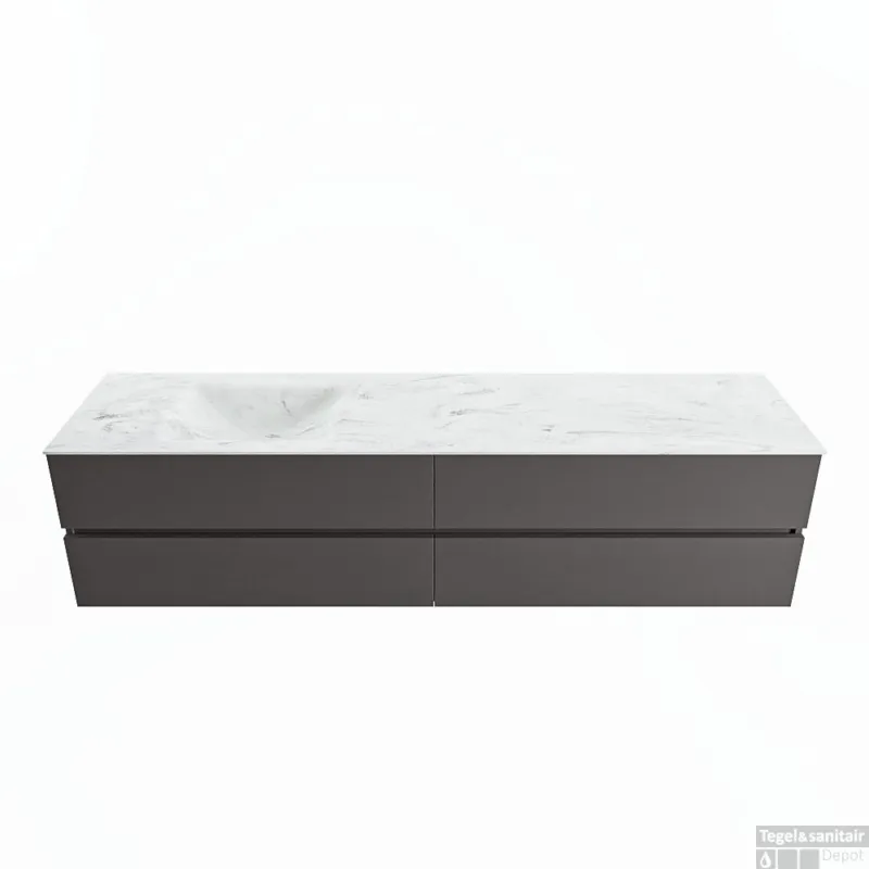 MONDIAZ VICA-DLUX 200cm badmeubel onderkast Dark grey 4 lades. Inbouw wastafel CLOUD links zonder kraangat, kleur Opalo. Veilige Betaling