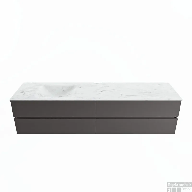 MONDIAZ VICA-DLUX 200cm badmeubel onderkast Dark grey 4 lades. Inbouw wastafel CLOUD links 1 kraangat, kleur Opalo. Seizoensaanbieding