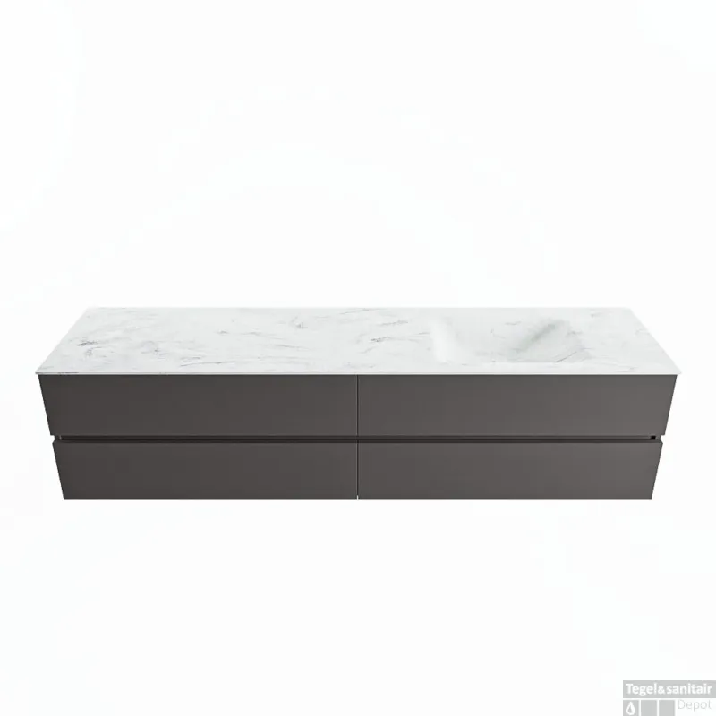 MONDIAZ VICA-DLUX 200cm badmeubel onderkast Dark grey 4 lades. Inbouw wastafel CLOUD rechts 1 kraangat, kleur Opalo. Nieuw