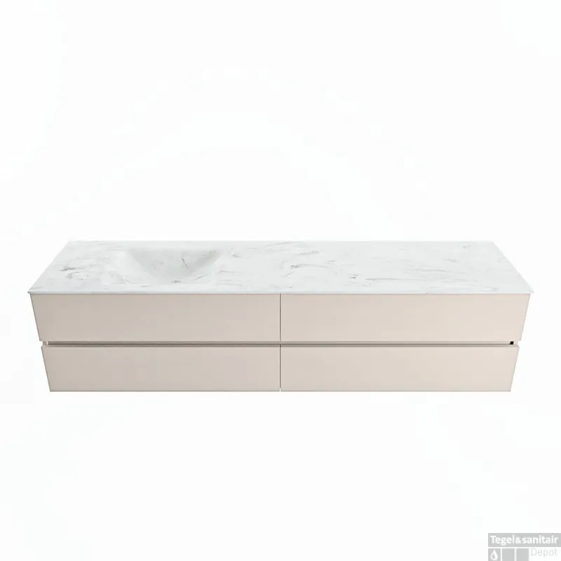 MONDIAZ VICA-DLUX 200cm badmeubel onderkast Linen 4 lades. Inbouw wastafel CLOUD links zonder kraangat, kleur Opalo. Koop Vandaag