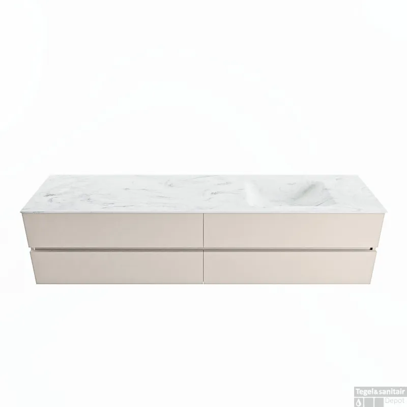 Fabrieksprijs MONDIAZ VICA-DLUX 200cm badmeubel onderkast Linen 4 lades. Inbouw wastafel CLOUD rechts zonder kraangat, kleur Opalo.
