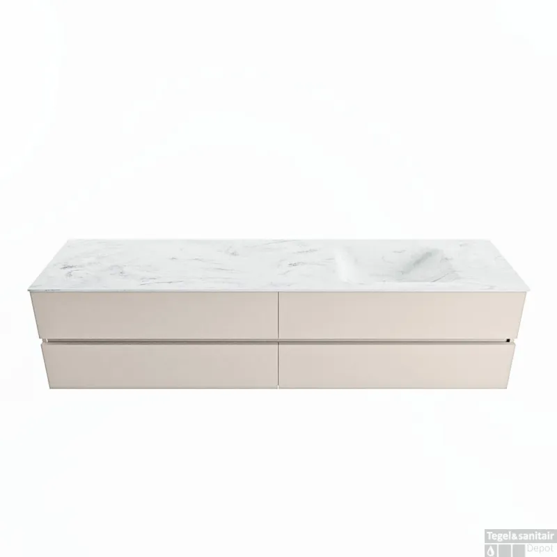 MONDIAZ VICA-DLUX 200cm badmeubel onderkast Linen 4 lades. Inbouw wastafel CLOUD rechts 1 kraangat, kleur Opalo. Gereduceerde Prijs