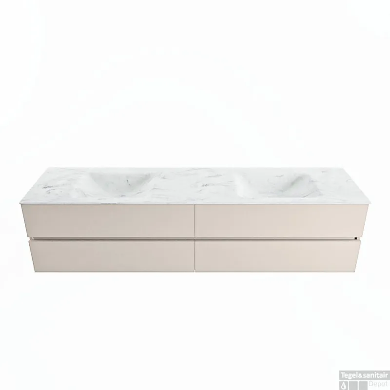 Alleen Vandaag MONDIAZ VICA-DLUX 200cm badmeubel onderkast Linen 4 lades. Inbouw wastafel CLOUD dubbel 2 kraangaten, kleur Opalo.