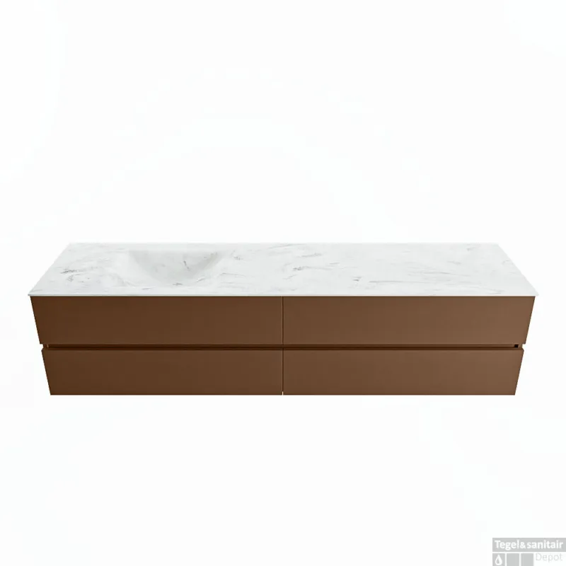 Exclusieve Aanbieding MONDIAZ VICA-DLUX 200cm badmeubel onderkast Rust 4 lades. Inbouw wastafel CLOUD links zonder kraangat, kleur Opalo.