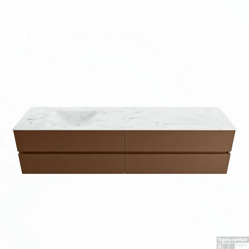 MONDIAZ VICA-DLUX 200cm badmeubel onderkast Rust 4 lades. Inbouw wastafel CLOUD links 1 kraangat, kleur Opalo. Rechtstreeks Van De Fabrikant