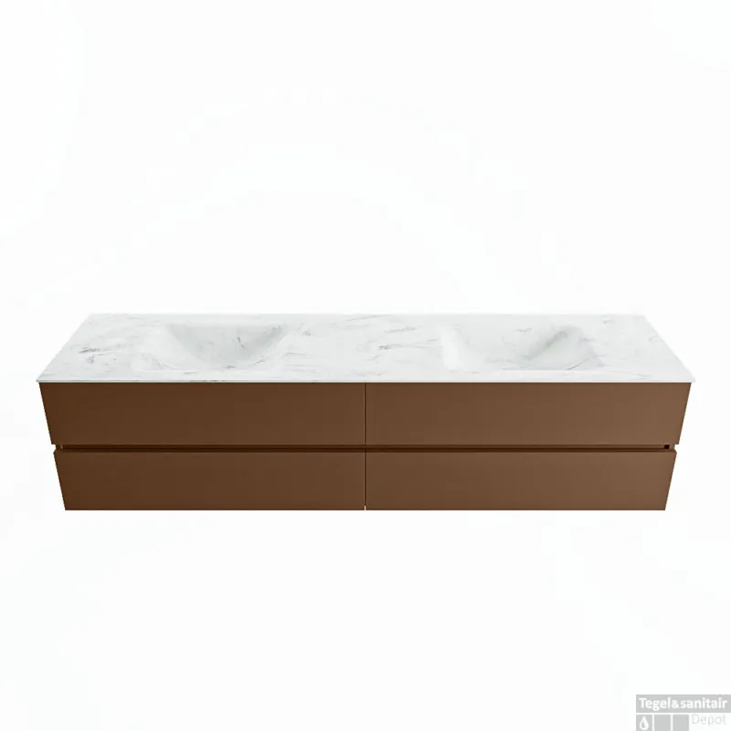 Shop Nu MONDIAZ VICA-DLUX 200cm badmeubel onderkast Rust 4 lades. Inbouw wastafel CLOUD dubbel 2 kraangaten, kleur Opalo.