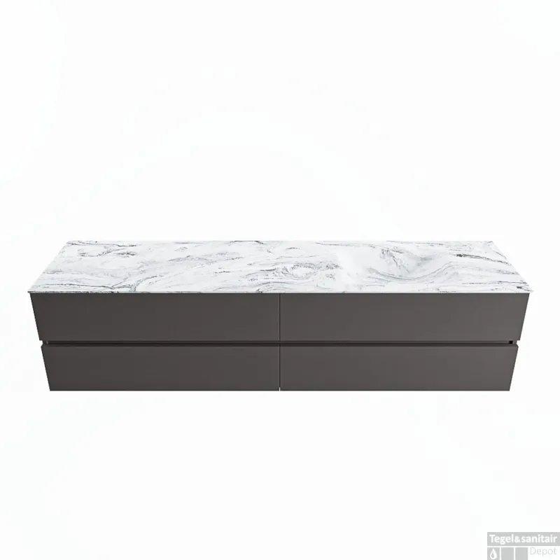 Flitsaanbieding MONDIAZ VICA-DLUX 200cm badmeubel onderkast Dark grey 4 lades. Inbouw wastafel CLOUD rechts 1 kraangat, kleur Glace.