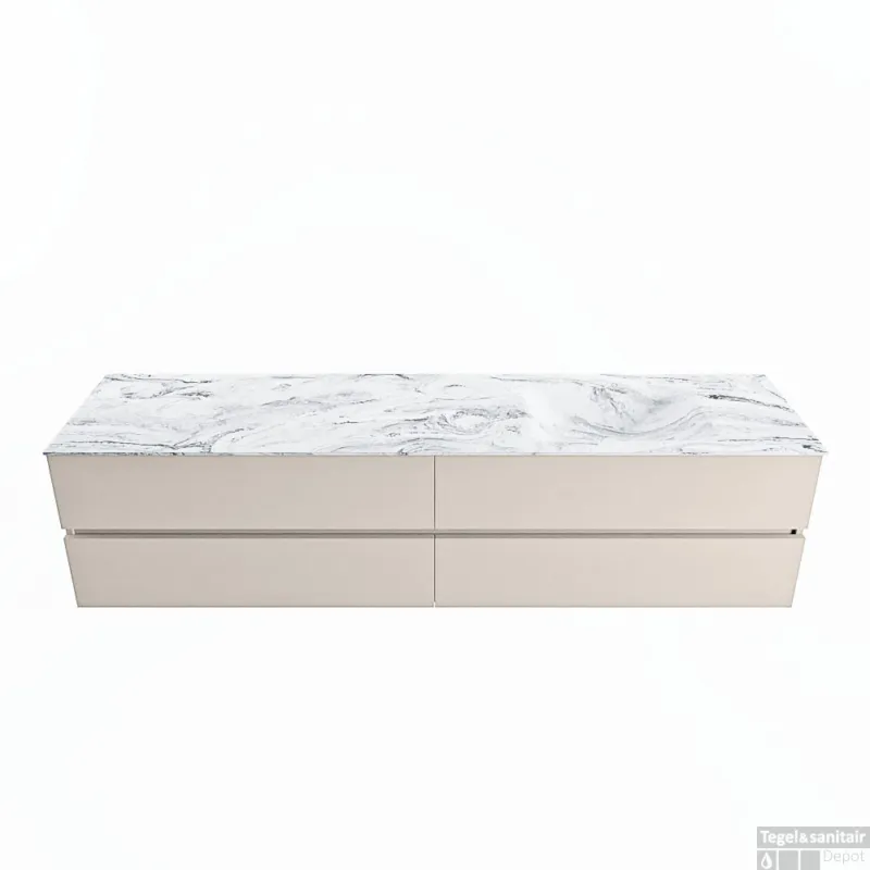 MONDIAZ VICA-DLUX 200cm badmeubel onderkast Linen 4 lades. Inbouw wastafel CLOUD rechts 1 kraangat, kleur Glace. Goedkoop