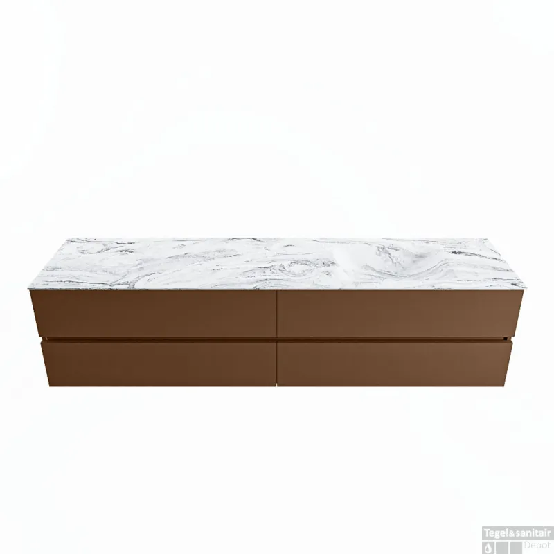 MONDIAZ VICA-DLUX 200cm badmeubel onderkast Rust 4 lades. Inbouw wastafel CLOUD rechts zonder kraangat, kleur Glace. Superprijs