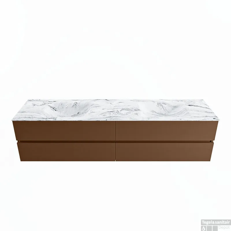 Dagaanbieding MONDIAZ VICA-DLUX 200cm badmeubel onderkast Rust 4 lades. Inbouw wastafel CLOUD dubbel zonder kraangat, kleur Glace.