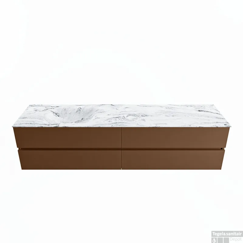 MONDIAZ VICA-DLUX 200cm badmeubel onderkast Rust 4 lades. Inbouw wastafel CLOUD links 1 kraangat, kleur Glace. Dagaanbieding