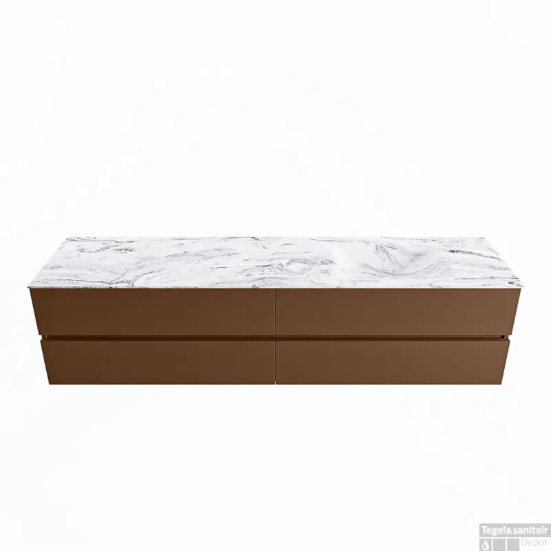 MONDIAZ VICA-DLUX 200cm badmeubel onderkast Rust 4 lades. Inbouw wastafel CLOUD rechts 1 kraangat, kleur Glace. Flitsaanbieding