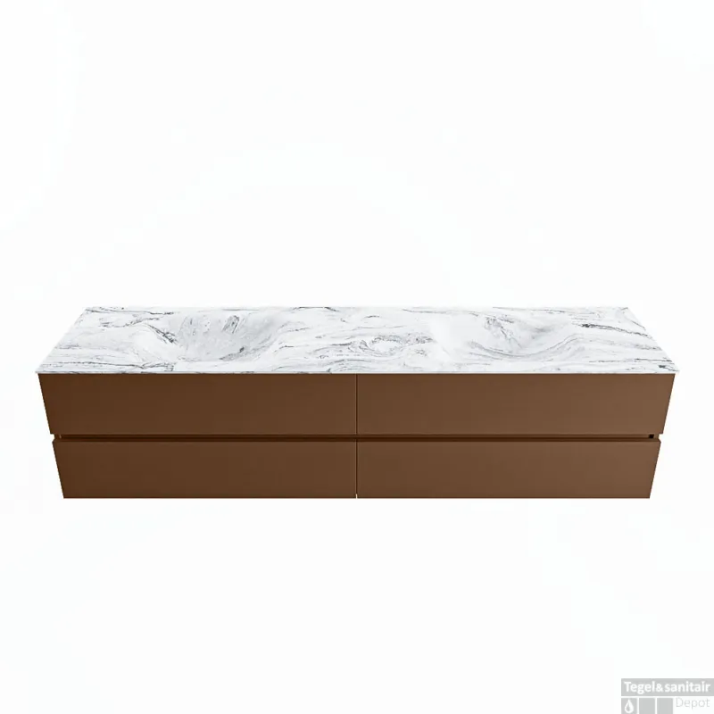 MONDIAZ VICA-DLUX 200cm badmeubel onderkast Rust 4 lades. Inbouw wastafel CLOUD dubbel 2 kraangaten, kleur Glace. Flitsaanbieding