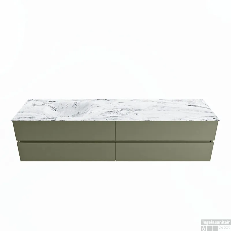MONDIAZ VICA-DLUX 200cm badmeubel onderkast Army 4 lades. Inbouw wastafel CLOUD links zonder kraangat, kleur Glace. Must-Have