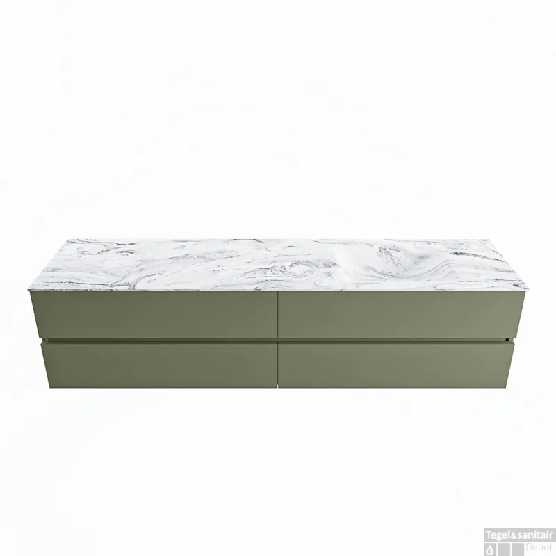 MONDIAZ VICA-DLUX 200cm badmeubel onderkast Army 4 lades. Inbouw wastafel CLOUD rechts zonder kraangat, kleur Glace. Dagaanbieding