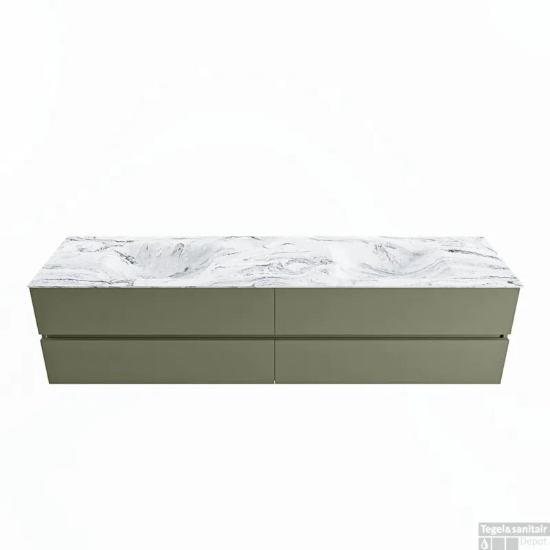 MONDIAZ VICA-DLUX 200cm badmeubel onderkast Army 4 lades. Inbouw wastafel CLOUD dubbel zonder kraangat, kleur Glace. Favoriet
