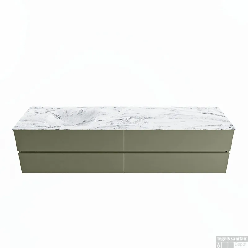 MONDIAZ VICA-DLUX 200cm badmeubel onderkast Army 4 lades. Inbouw wastafel CLOUD links 1 kraangat, kleur Glace. Shop Nu