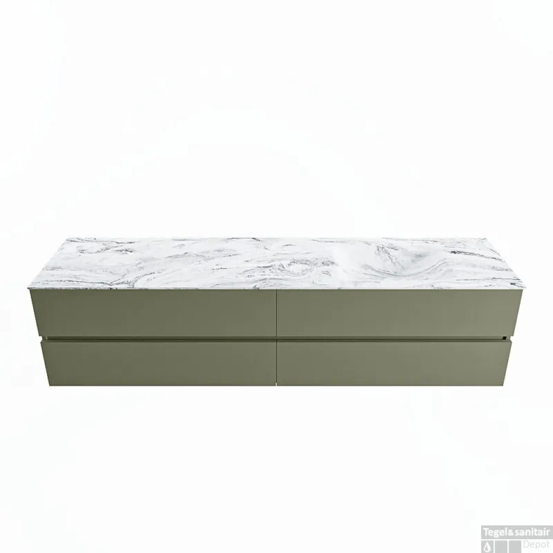 Seizoensaanbieding MONDIAZ VICA-DLUX 200cm badmeubel onderkast Army 4 lades. Inbouw wastafel CLOUD rechts 1 kraangat, kleur Glace.