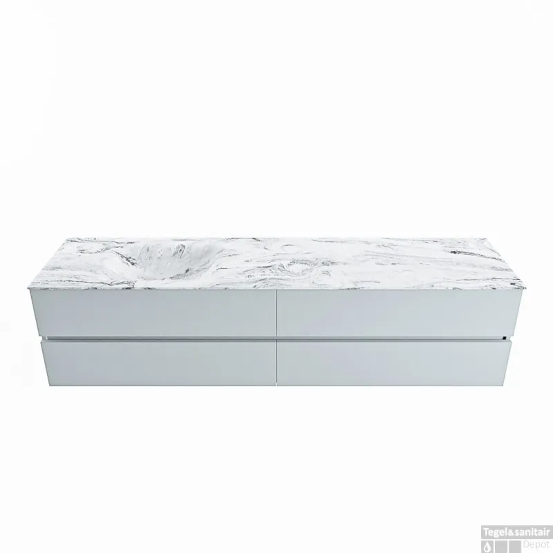 Bestseller MONDIAZ VICA-DLUX 200cm badmeubel onderkast Clay 4 lades. Inbouw wastafel CLOUD links zonder kraangat, kleur Glace.