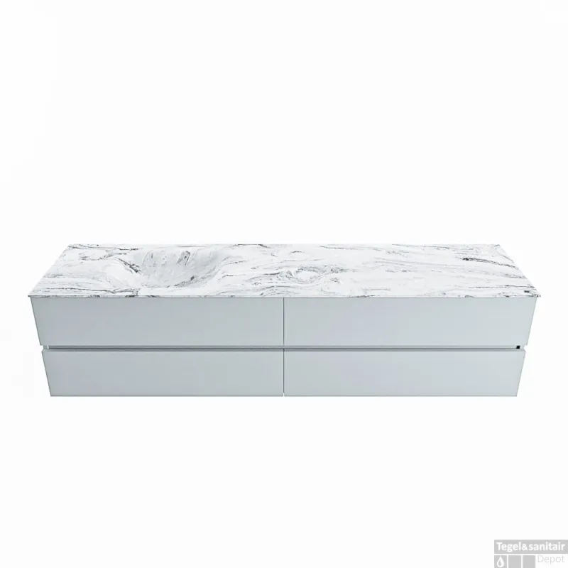 MONDIAZ VICA-DLUX 200cm badmeubel onderkast Clay 4 lades. Inbouw wastafel CLOUD links 1 kraangat, kleur Glace. Seizoensaanbieding