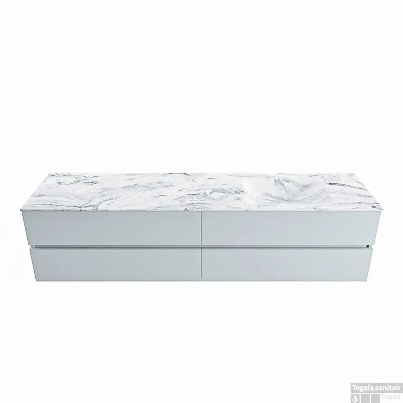 Premium MONDIAZ VICA-DLUX 200cm badmeubel onderkast Clay 4 lades. Inbouw wastafel CLOUD rechts 1 kraangat, kleur Glace.