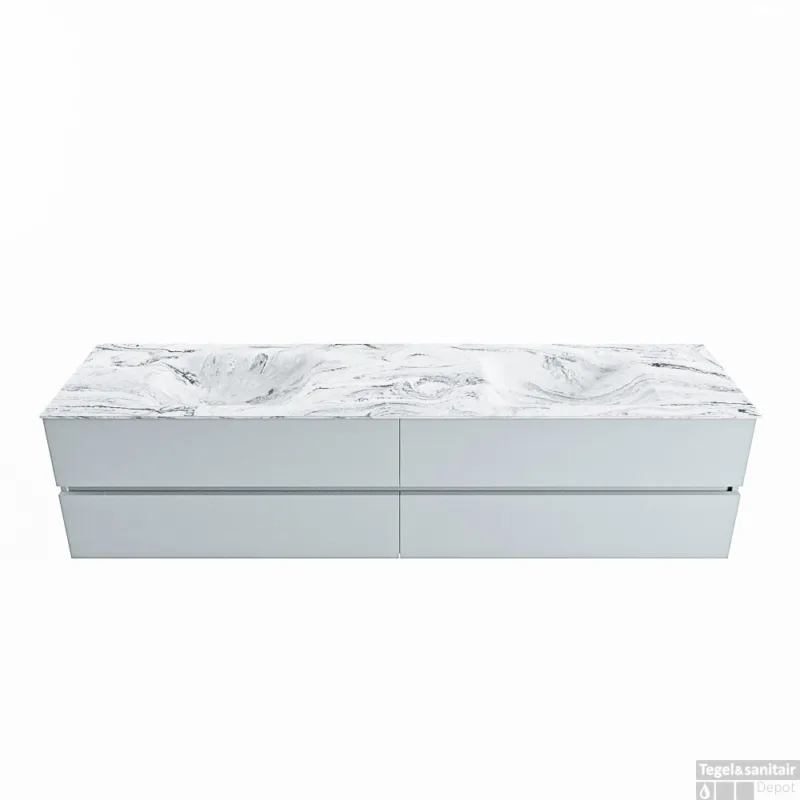MONDIAZ VICA-DLUX 200cm badmeubel onderkast Clay 4 lades. Inbouw wastafel CLOUD dubbel 2 kraangaten, kleur Glace. Express Levering