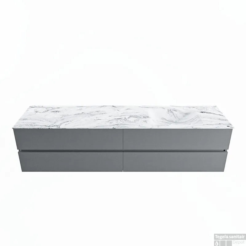 MONDIAZ VICA-DLUX 200cm badmeubel onderkast Plata 4 lades. Inbouw wastafel CLOUD rechts zonder kraangat, kleur Glace. Bestel Nu