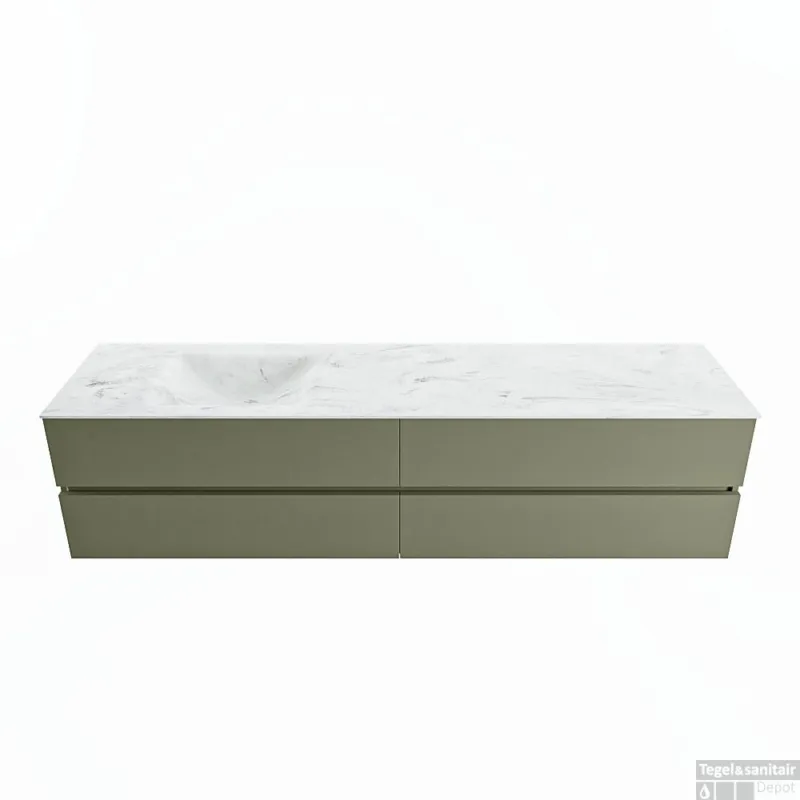 Shop Nu MONDIAZ VICA-DLUX 200cm badmeubel onderkast Army 4 lades. Inbouw wastafel CLOUD links zonder kraangat, kleur Opalo.