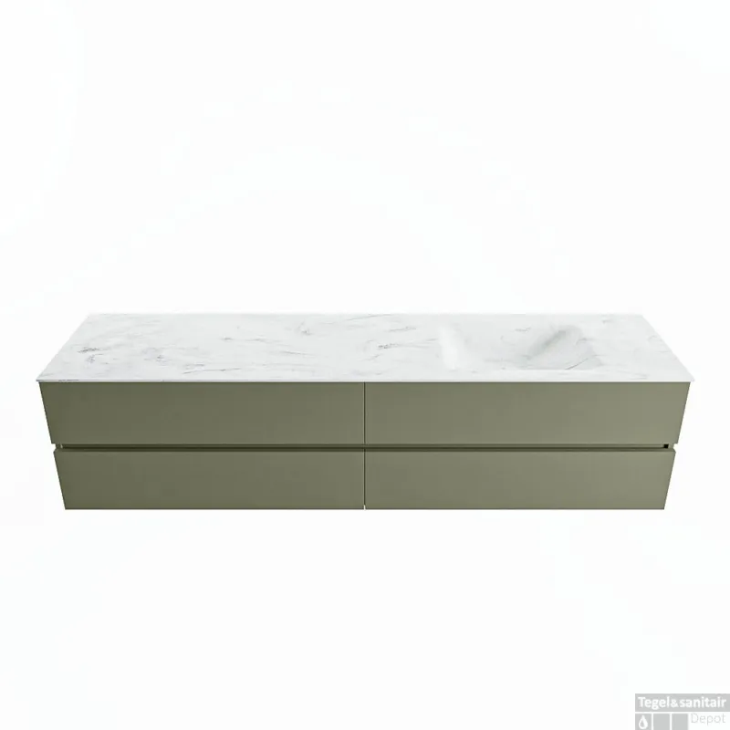 MONDIAZ VICA-DLUX 200cm badmeubel onderkast Army 4 lades. Inbouw wastafel CLOUD rechts zonder kraangat, kleur Opalo. Op = Op