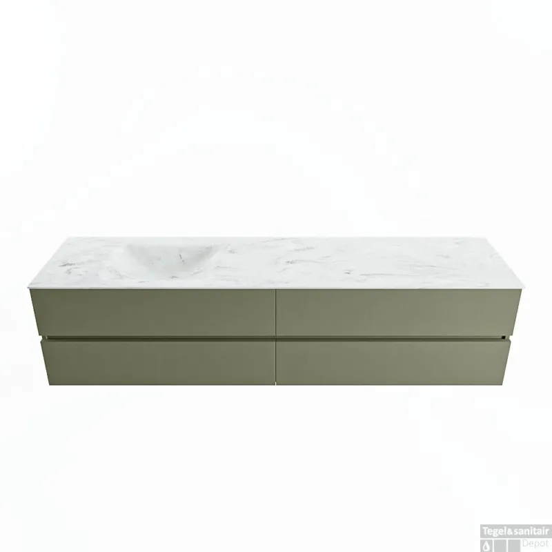 MONDIAZ VICA-DLUX 200cm badmeubel onderkast Army 4 lades. Inbouw wastafel CLOUD links 1 kraangat, kleur Opalo. Laatste Kans