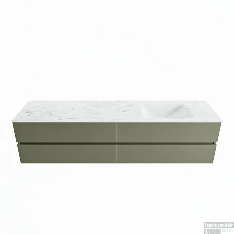 Goedkoop MONDIAZ VICA-DLUX 200cm badmeubel onderkast Army 4 lades. Inbouw wastafel CLOUD rechts 1 kraangat, kleur Opalo.