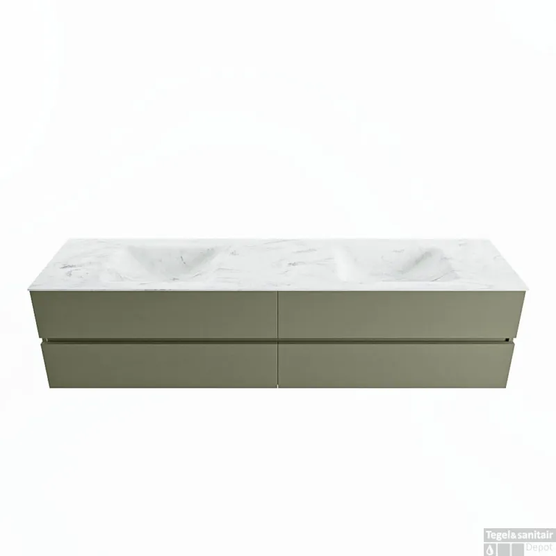 MONDIAZ VICA-DLUX 200cm badmeubel onderkast Army 4 lades. Inbouw wastafel CLOUD dubbel 2 kraangaten, kleur Opalo. Betrouwbaar