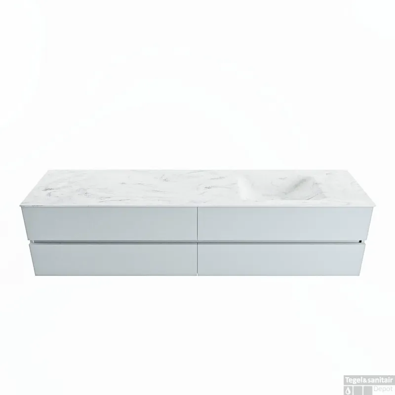 Premium MONDIAZ VICA-DLUX 200cm badmeubel onderkast Clay 4 lades. Inbouw wastafel CLOUD rechts zonder kraangat, kleur Opalo.