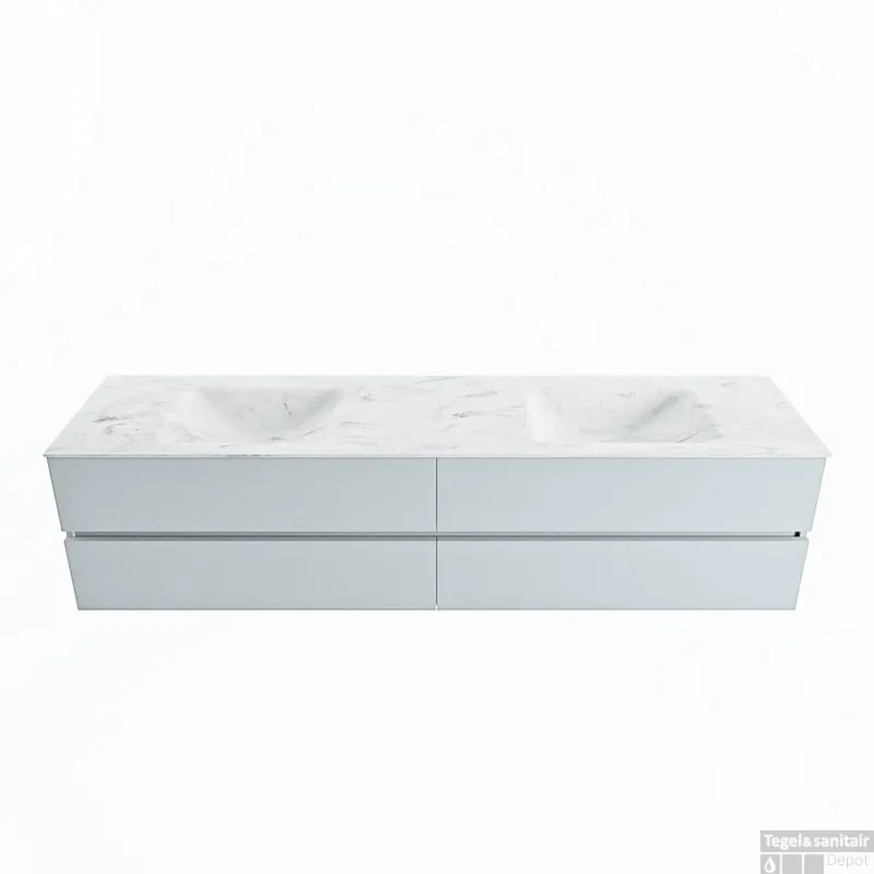 MONDIAZ VICA-DLUX 200cm badmeubel onderkast Clay 4 lades. Inbouw wastafel CLOUD dubbel zonder kraangat, kleur Opalo. Op = Op