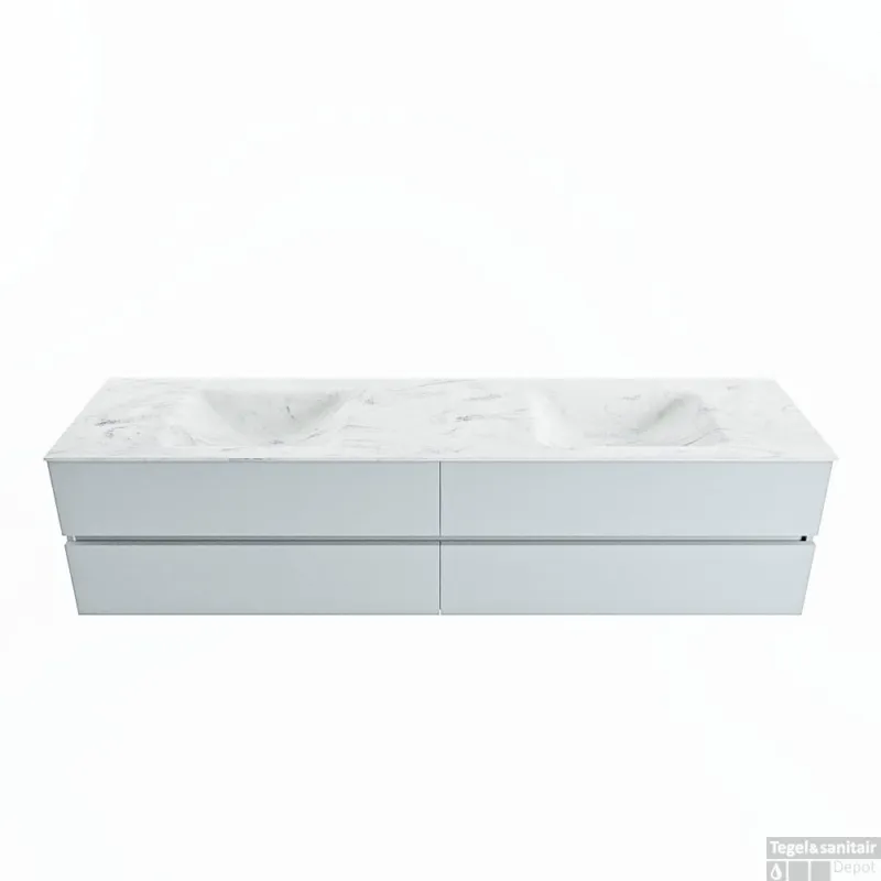 MONDIAZ VICA-DLUX 200cm badmeubel onderkast Clay 4 lades. Inbouw wastafel CLOUD dubbel 2 kraangaten, kleur Opalo. Beperkte Voorraad