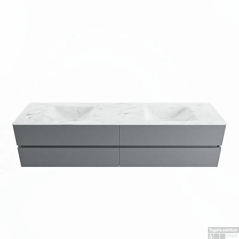 Flitsaanbieding MONDIAZ VICA-DLUX 200cm badmeubel onderkast Plata 4 lades. Inbouw wastafel CLOUD dubbel zonder kraangat, kleur Opalo.