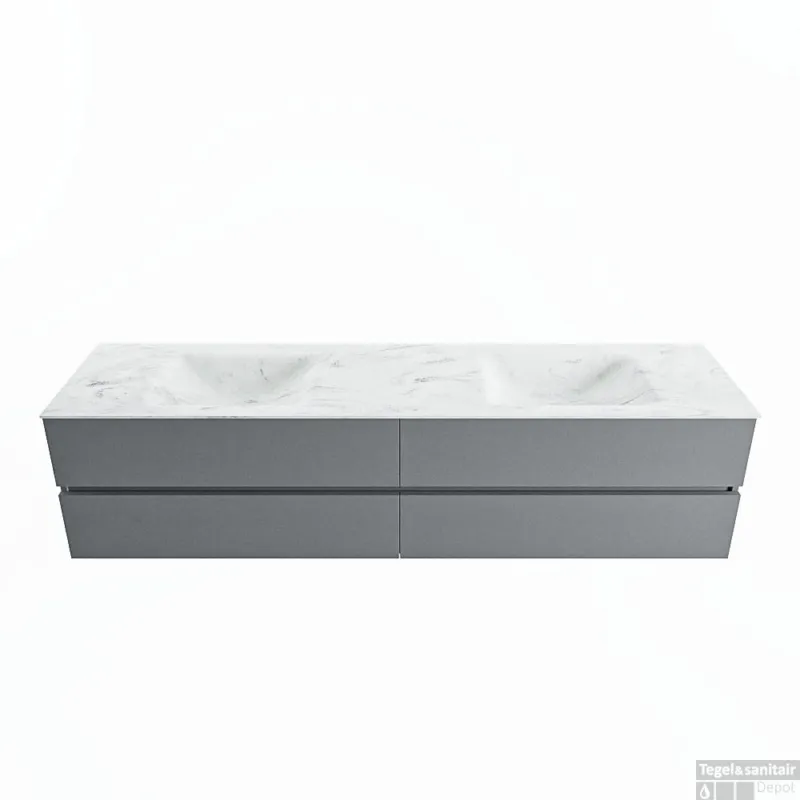Bestseller MONDIAZ VICA-DLUX 200cm badmeubel onderkast Plata 4 lades. Inbouw wastafel CLOUD dubbel 2 kraangaten, kleur Opalo.