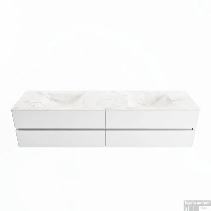 Aanbieding MONDIAZ VICA-DLUX 200cm badmeubel onderkast Talc 4 lades. Inbouw wastafel CLOUD dubbel zonder kraangat, kleur Ostra.