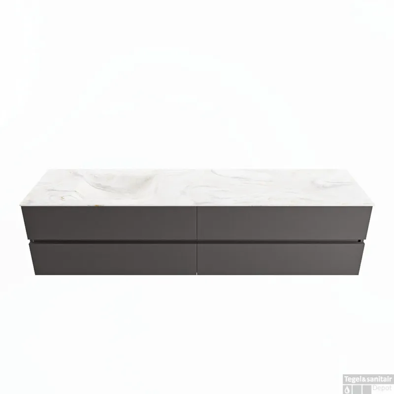 MONDIAZ VICA-DLUX 200cm badmeubel onderkast Dark grey 4 lades. Inbouw wastafel CLOUD links zonder kraangat, kleur Ostra. Op = Op