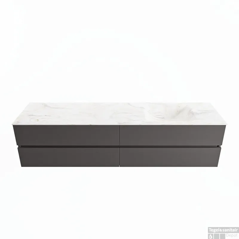 MONDIAZ VICA-DLUX 200cm badmeubel onderkast Dark grey 4 lades. Inbouw wastafel CLOUD rechts zonder kraangat, kleur Ostra. Alleen Vandaag