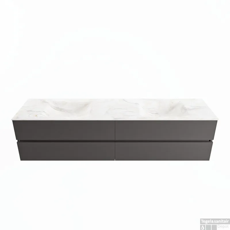 Alleen Vandaag MONDIAZ VICA-DLUX 200cm badmeubel onderkast Dark grey 4 lades. Inbouw wastafel CLOUD dubbel zonder kraangat, kleur Ostra.