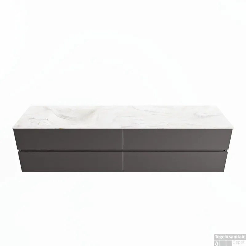 Populair MONDIAZ VICA-DLUX 200cm badmeubel onderkast Dark grey 4 lades. Inbouw wastafel CLOUD links 1 kraangat, kleur Ostra.