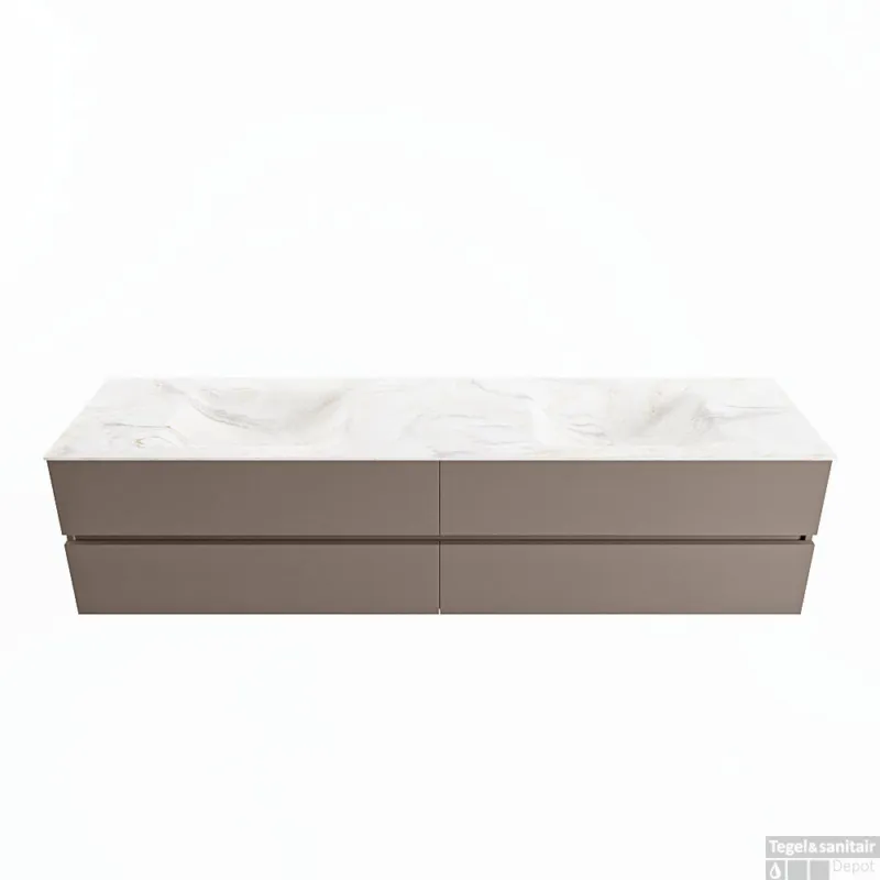 Bestseller MONDIAZ VICA-DLUX 200cm badmeubel onderkast Smoke 4 lades. Inbouw wastafel CLOUD dubbel zonder kraangat, kleur Ostra.