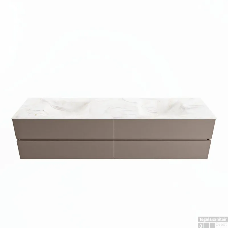 MONDIAZ VICA-DLUX 200cm badmeubel onderkast Smoke 4 lades. Inbouw wastafel CLOUD dubbel 2 kraangaten, kleur Ostra. Seizoensaanbieding