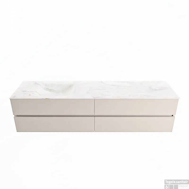 MONDIAZ VICA-DLUX 200cm badmeubel onderkast Linen 4 lades. Inbouw wastafel CLOUD links zonder kraangat, kleur Ostra. Express Levering
