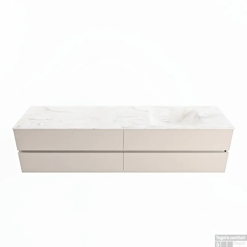 Populair MONDIAZ VICA-DLUX 200cm badmeubel onderkast Linen 4 lades. Inbouw wastafel CLOUD rechts zonder kraangat, kleur Ostra.