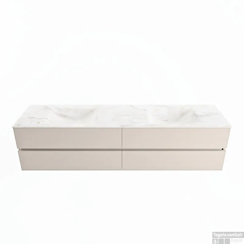 Dagaanbieding MONDIAZ VICA-DLUX 200cm badmeubel onderkast Linen 4 lades. Inbouw wastafel CLOUD dubbel 2 kraangaten, kleur Ostra.